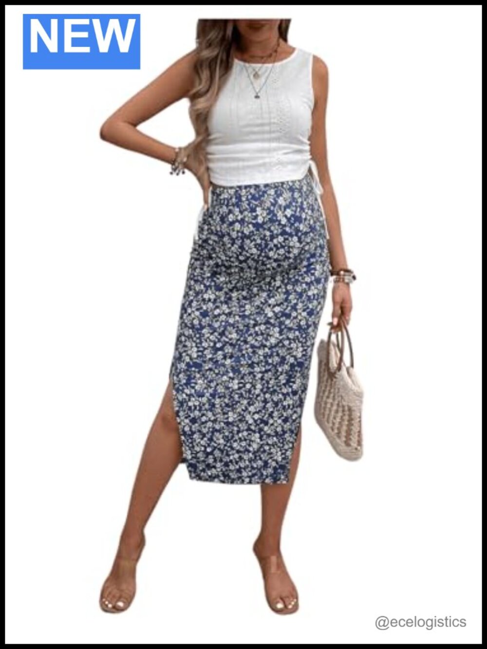 Maternity 2 Piece Tank Top & Floral Midi Skirt Set, Maternity